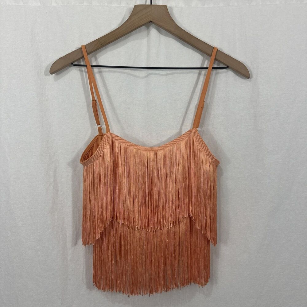 Cloud Ten Womens Sz S Orange Tassel Fringe Boho Festival Tank Top